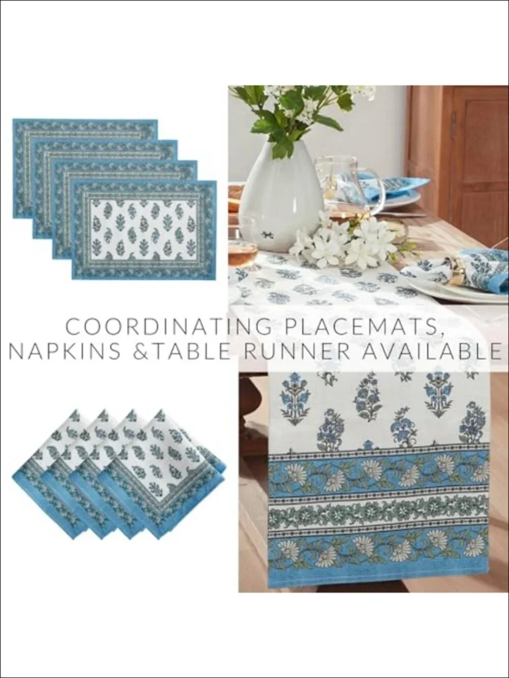 Block Print Tablecloth Stain Water Resistant Indoor Outdoor 60x120